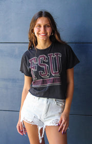 The Erin FSU Block Vintage Cropped Tee (Black)