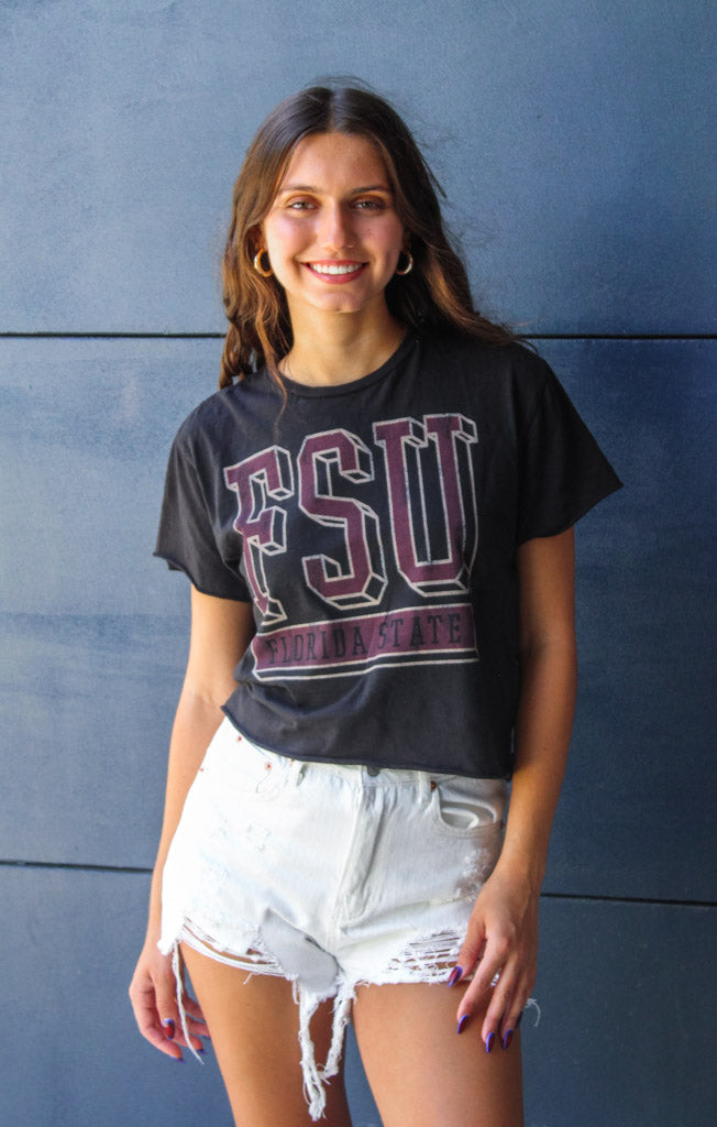 The Erin FSU Block Vintage Cropped Tee (Black)