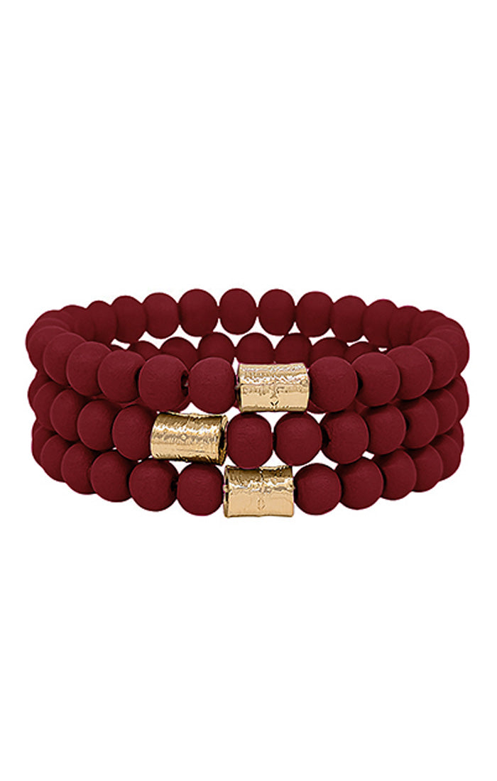 The Game Day Wood Bead Stack - Garnet