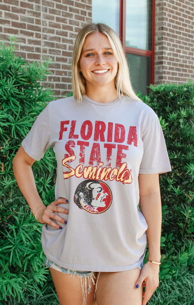 The Seminoles Retro Script Vintage Boyfriend Tee (Grey)