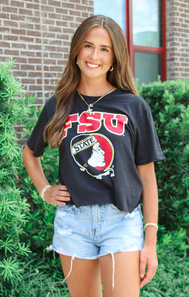 The FSU Lady 'Noles Vintage Boyfriend Crop Tee (Black)
