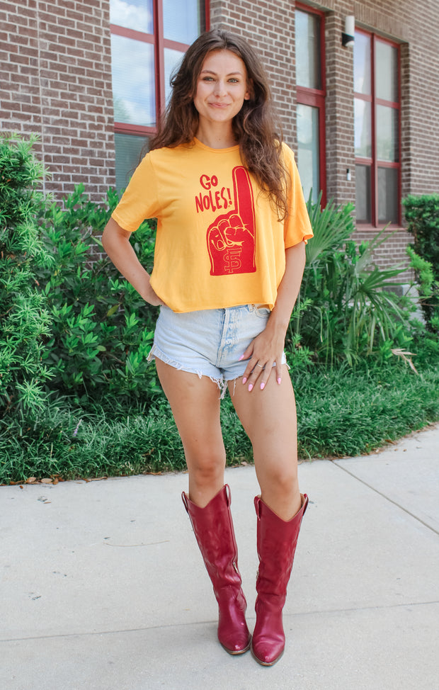 The Go 'Noles Vintage Boyfriend Crop Tee (Gold)
