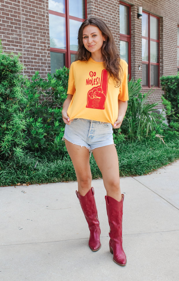 The Go 'Noles Vintage Boyfriend Crop Tee (Gold)
