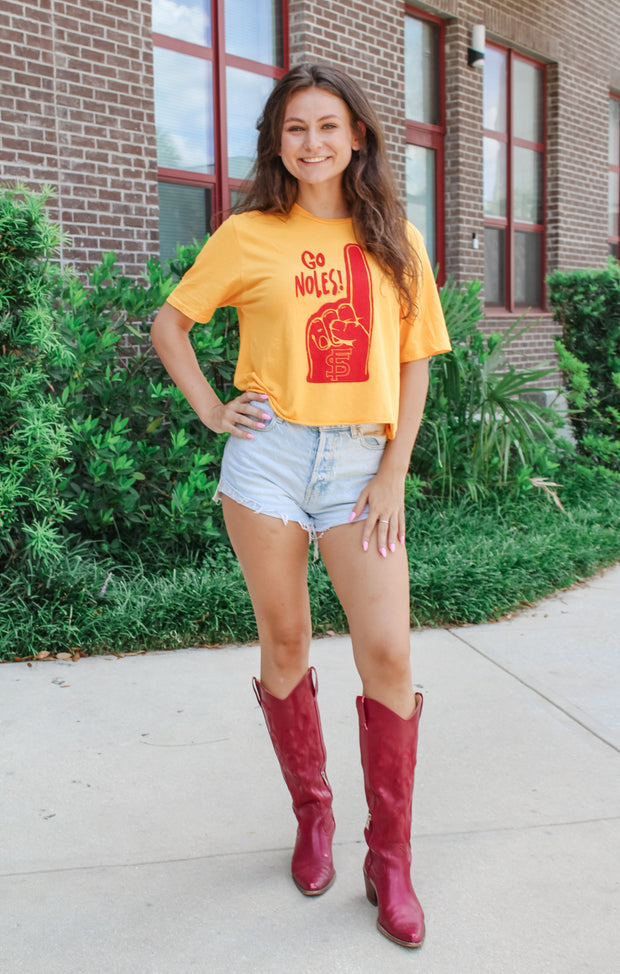 The Go 'Noles Vintage Boyfriend Crop Tee (Gold)