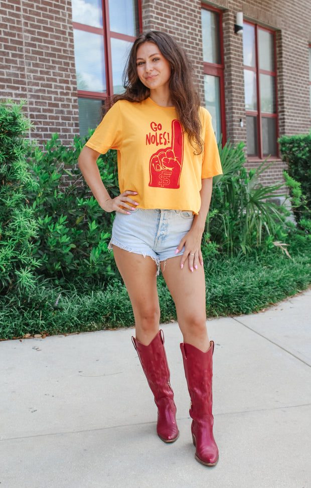 The Go 'Noles Vintage Boyfriend Crop Tee (Gold)