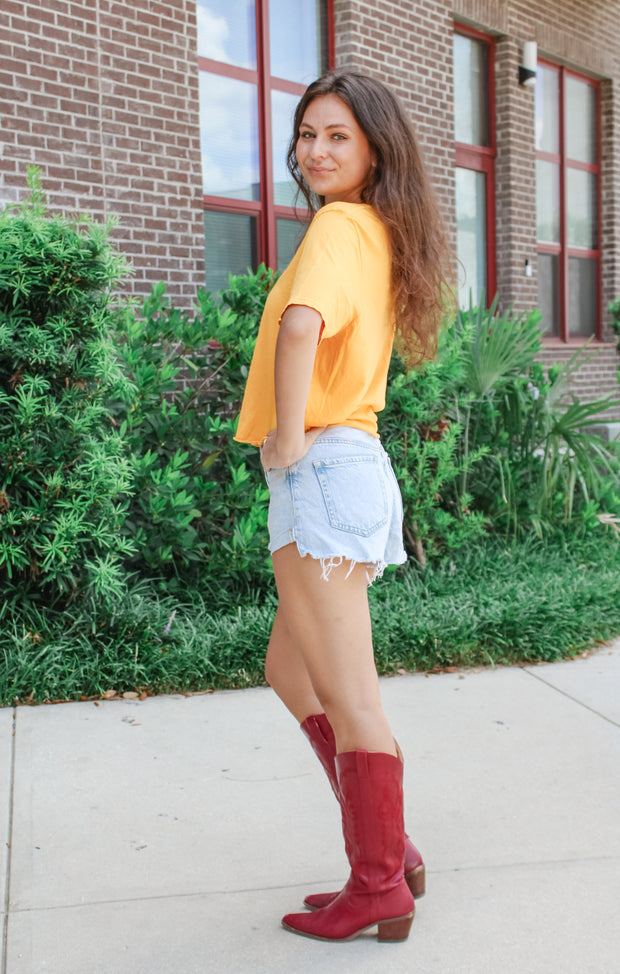 The Go 'Noles Vintage Boyfriend Crop Tee (Gold)