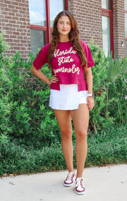 The FSU Seminoles Glitter Script Boxy Top