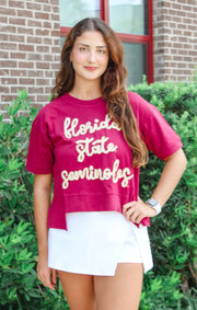 The FSU Seminoles Glitter Script Boxy Top