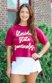 The FSU Seminoles Glitter Script Boxy Top