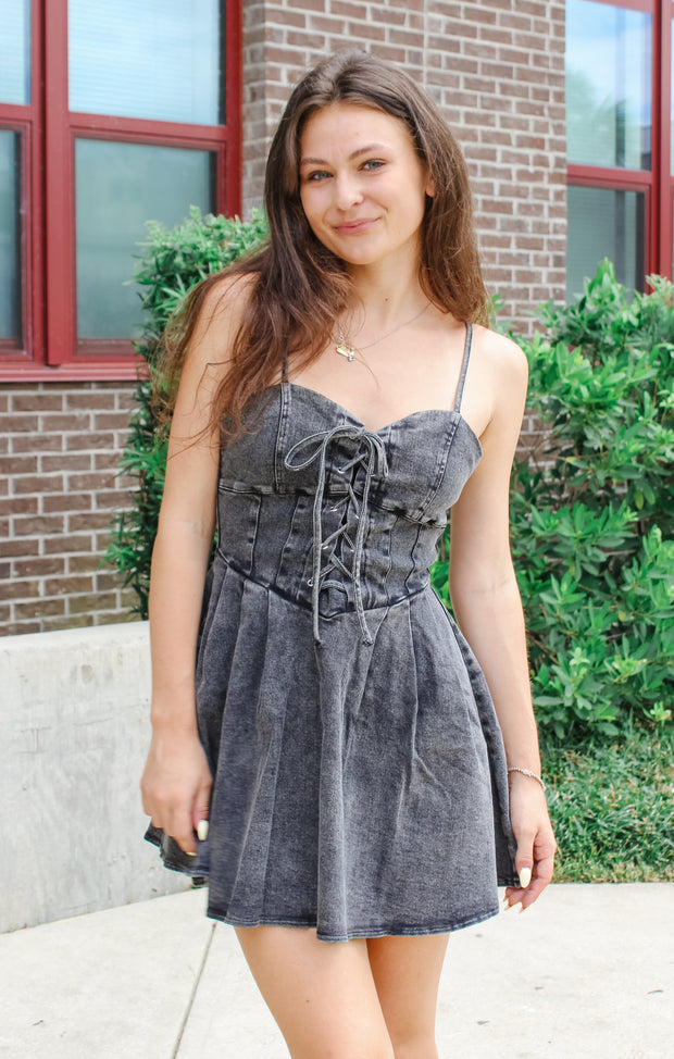The Denim Corset Mini (Washed Black)