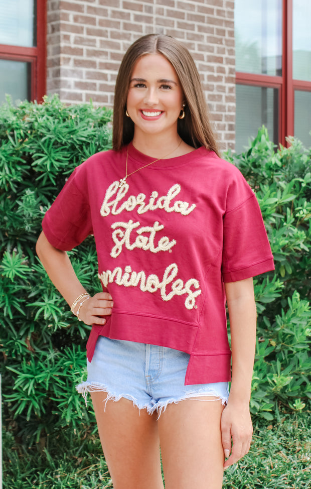 The FSU Seminoles Glitter Script Boxy Top
