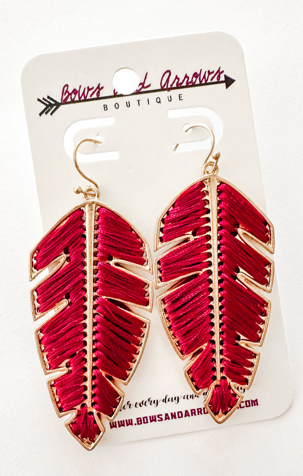 The Feather Thread Earrings - Garnet