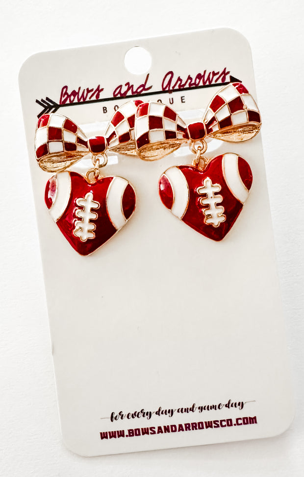 The Football Bow + Heart Earrings