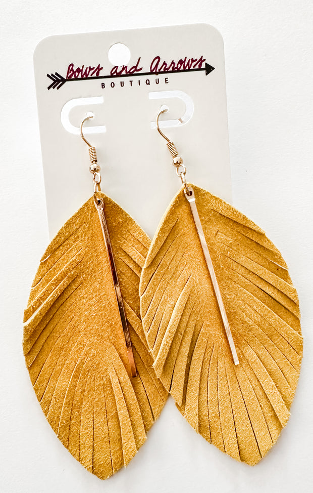 The Leather Feather Earrings (Gold)