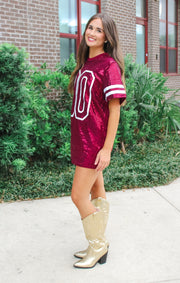 The Sequin Jersey Tee Dress (Garnet)