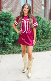 The Sequin Jersey Tee Dress (Garnet)