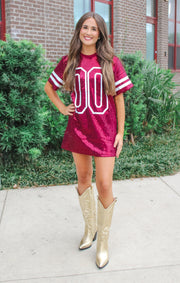 The Sequin Jersey Tee Dress (Garnet)