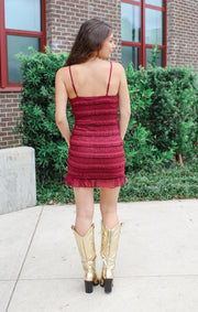 The Ruffle Textured Mini Dress (Garnet)