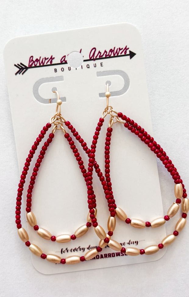 The Garnet & Gold Beaded Teardrop Earring