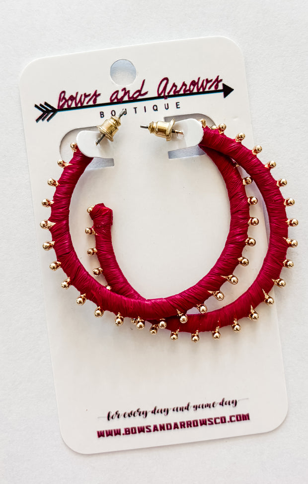 The Raffia Flat Hoops - Garnet