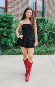 The Smocked Ruffle Romper Dress (Black)