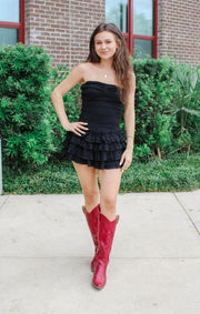 The Smocked Ruffle Romper Dress (Black)