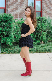 The Smocked Ruffle Romper Dress (Black)