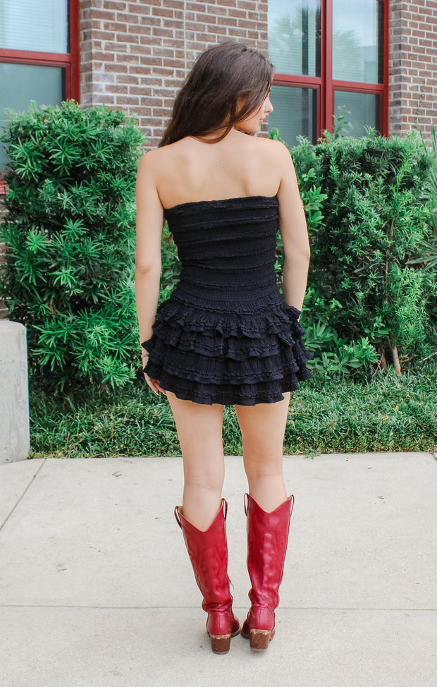 The Smocked Ruffle Romper Dress (Black)
