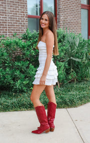 The Smocked Ruffle Romper Dress (White)