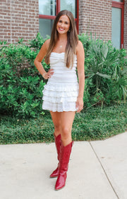 The Smocked Ruffle Romper Dress (White)