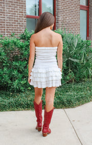 The Smocked Ruffle Romper Dress (White)