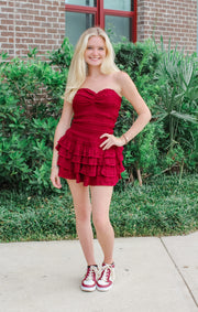 The Smocked Ruffle Romper Dress (Garnet)
