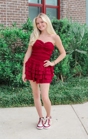 The Smocked Ruffle Romper Dress (Garnet)