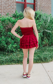 The Smocked Ruffle Romper Dress (Garnet)