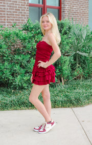 The Smocked Ruffle Romper Dress (Garnet)