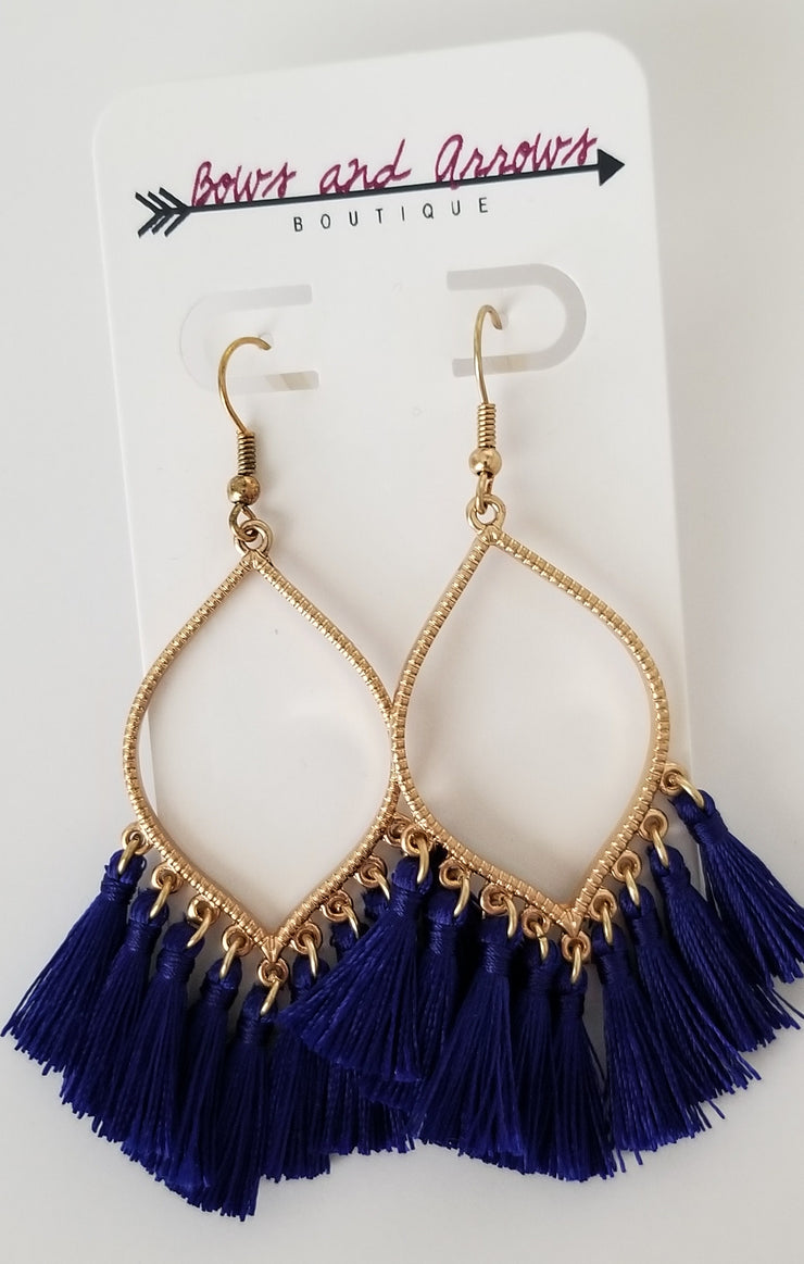 The Royal Blue Marquise Tassel Earrings