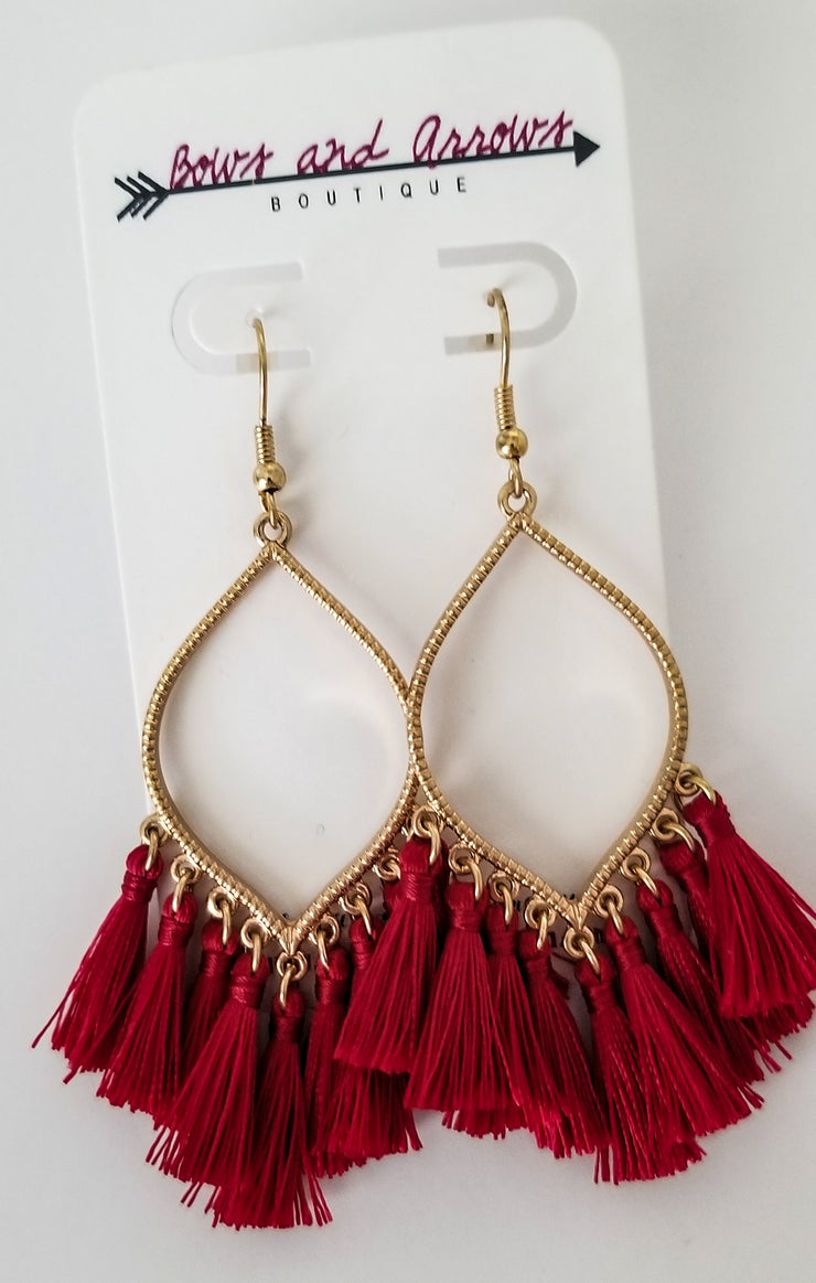 The Red Marquise Tassel Earrings