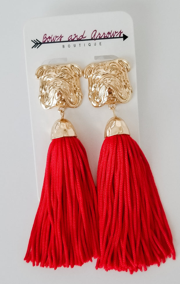 The Bulldog Tassel Earrings (Red)