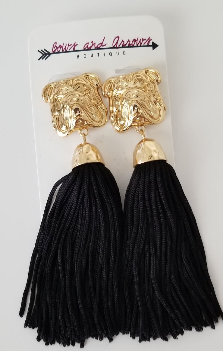The Bulldog Tassel Earrings (Black)