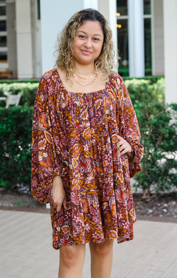 The Fall Boho Mini Dress (Purple)