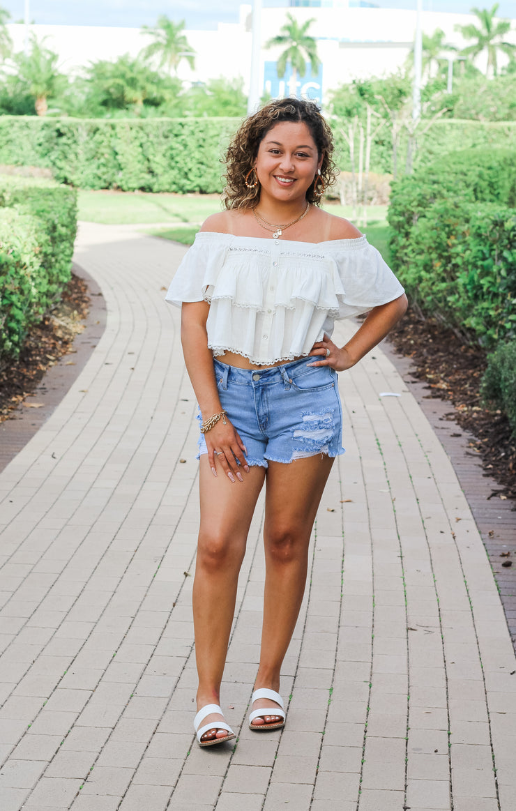 The Tiered Smocked Babydoll Top (White)