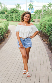 The Tiered Smocked Babydoll Top (White)