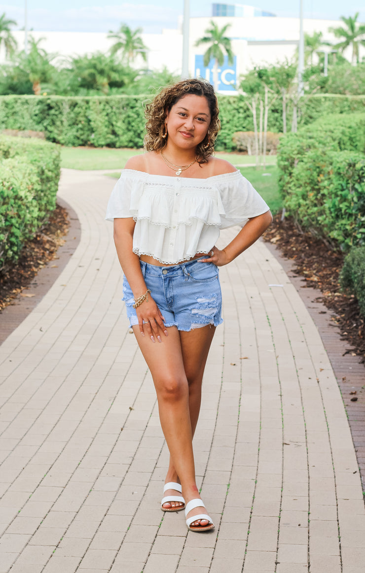 The Tiered Smocked Babydoll Top (White)