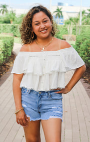 The Tiered Smocked Babydoll Top (White)