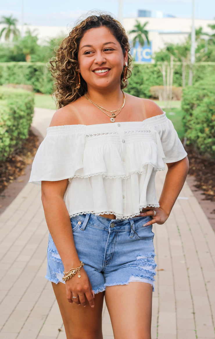The Tiered Smocked Babydoll Top (White)