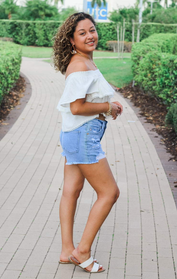 The Tiered Smocked Babydoll Top (White)
