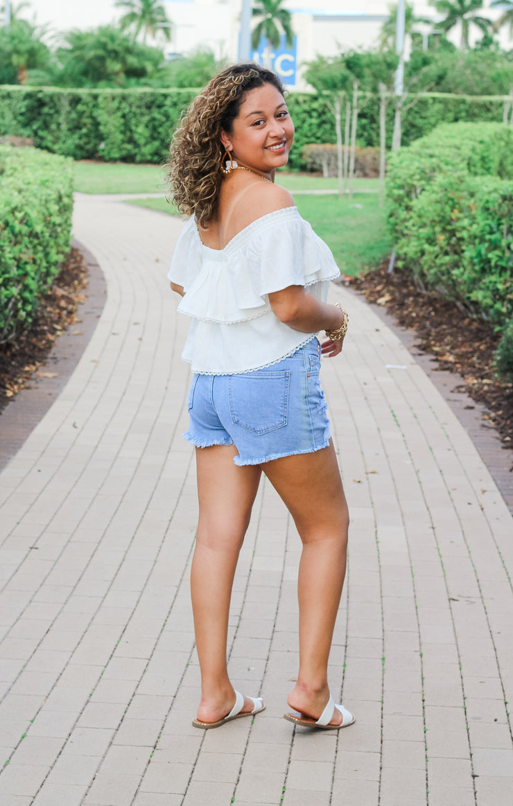 The Tiered Smocked Babydoll Top (White)