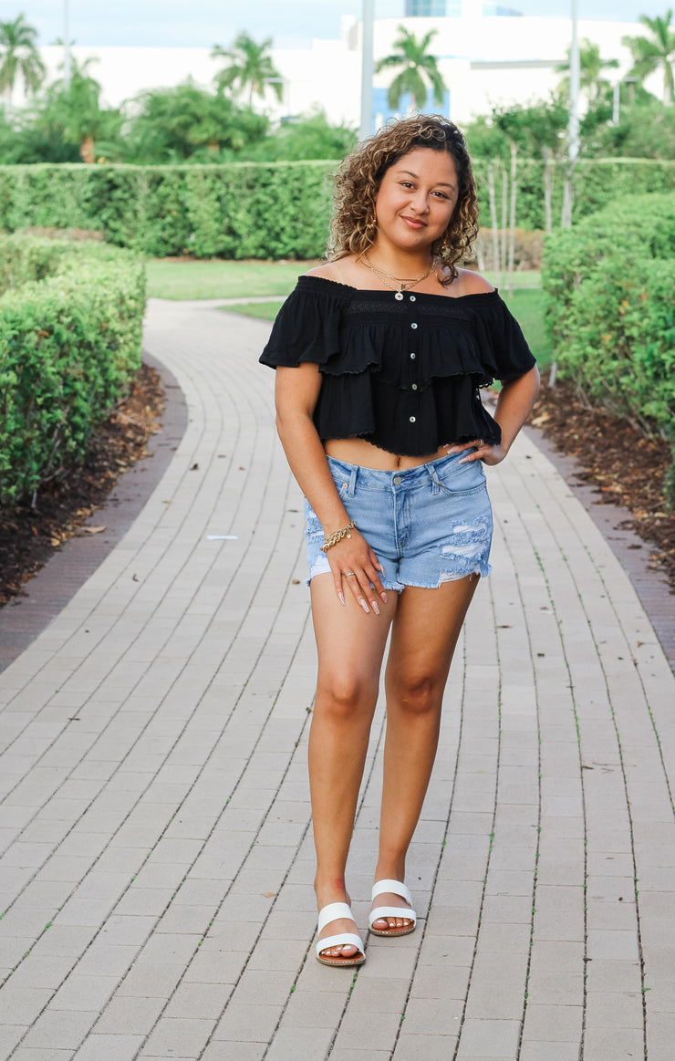 The Tiered Smocked Babydoll Top (Black)