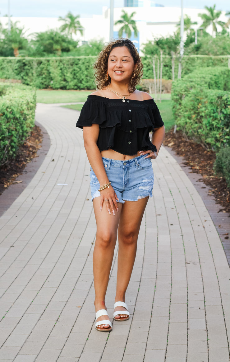 The Tiered Smocked Babydoll Top (Black)