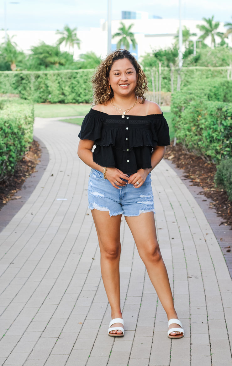 The Tiered Smocked Babydoll Top (Black)